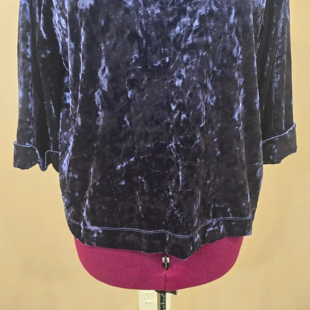 Women's Supplies Blue Crushed Velvet 3/4 Sleeve Blouse Top | Size Large - Picture 5 of 10